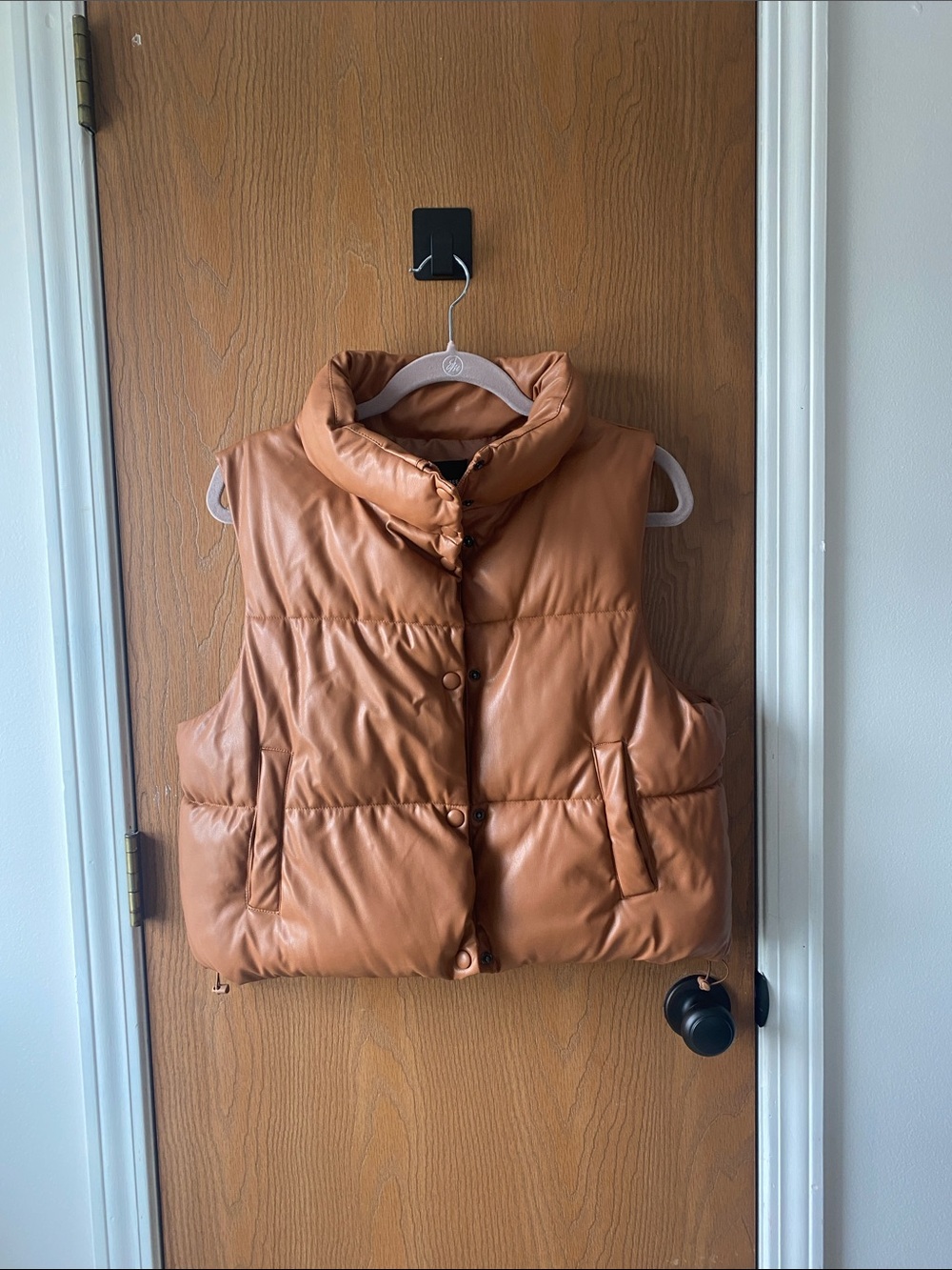 Love Tree Tan Quilted Faux-Leather Puffer Vest